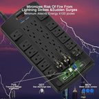 QINLIANF Surge Protector Power Strip - 6Ft Flat Plug Heavy Duty Extension Cord with 24 Outlets and 4 USB Ports(2 USB-C Ports), 1875W/15A, 4100J, for Home, Office, Dorm, ETL Listed, Black
