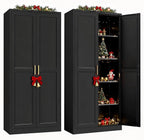 Kitchen Pantry Cabinet,71”Black Metal Pantry Storage Cabinet with Doors and 4 Adjustable Shelves,Kitchen Cabinet with 2 Gold Handles,Tall Cabinet for Livingroom,Pantry, Bathroom
