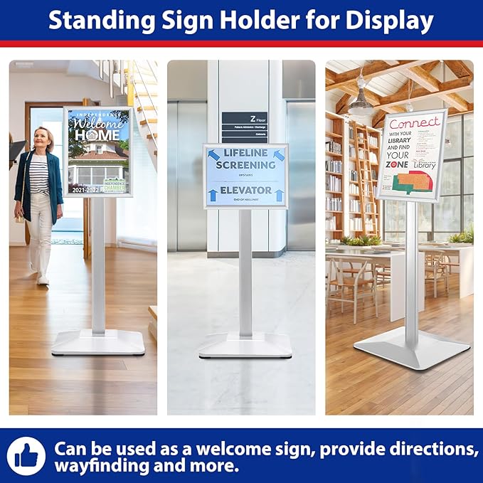 Sign Stand 8.5x11inch Pedestal Sign Holder Poster Stand 3Packs Adjustable Floor Standing Sign Holder with Heavy Duty Display Stand for Indoor Outdoor Business Store Sign Holders(Silver)