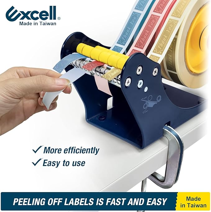 Excell LD-333 Manual Label Dispenser (3" Wide, 3" Core): Works with 3" or 1" Wide Labels. Easy Peel-Off Design. Includes C-clamp for mounting on desks or workstations. Efficient and Versatile.