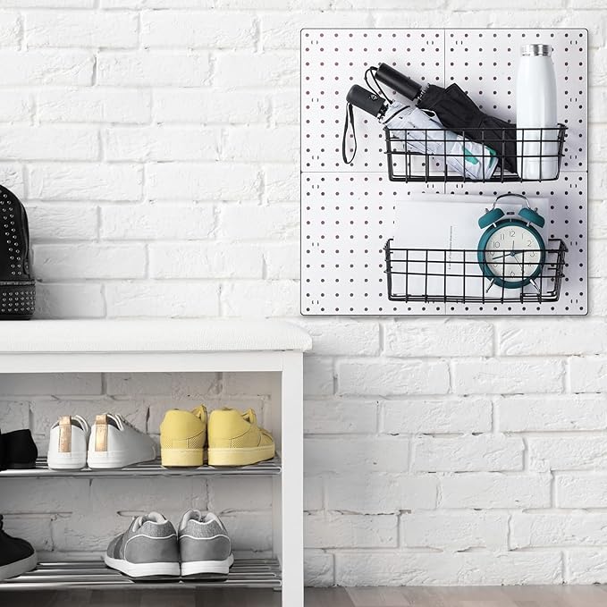 Sieral 4 Pcs Large Pegboard Baskets Set 12 x 6.5 x 4 Inch Black Metal Wire Baskets Peg Board Organizer Accessories Wall Mount Pegboard Bins Workbench Garage Storage Versatile Wall Organizer Attachment