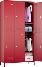 Aobabo Metal Locker for Employees, 6 Doors Metal Locker Cabinet with Lock, Industrial Storage with 18 Hooks, Storage for Home, Office, Gym, Assembly Required, Red