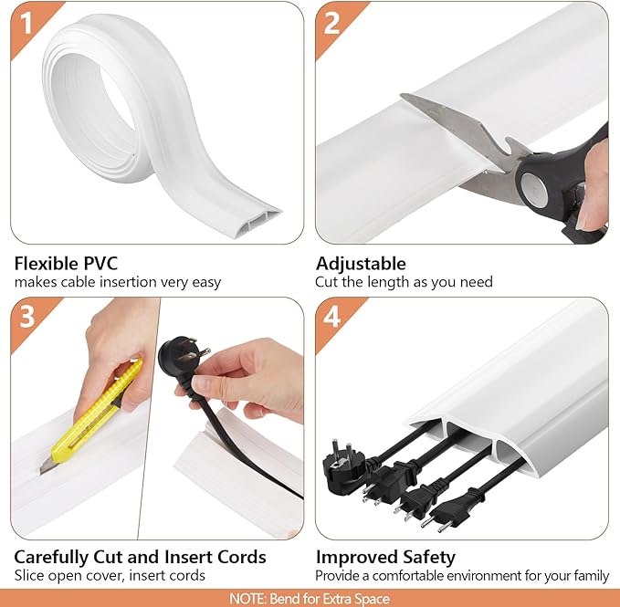 AGPTEK Heavy Duty Floor Cable Cover Cable Protector, 6.5 Ft Floor Cord Protector 3 Channels Floor Cord Cover (Mid Channel 0.93") Contains Cords, Cables and Wires, Good for Office, Home, or Outdoor