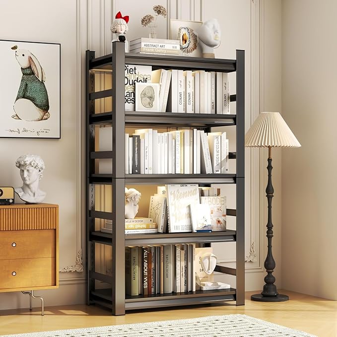 Garage Shelving Units, Heavy Duty 5-Tier Storage Shelves, Metal Adjustable Storage Rack, Steel Shelves, 2750 lbs Capacity, Industrial Shelving for Heavy Tools (Black, 16"Dx36"Wx72"H, 5-tier)