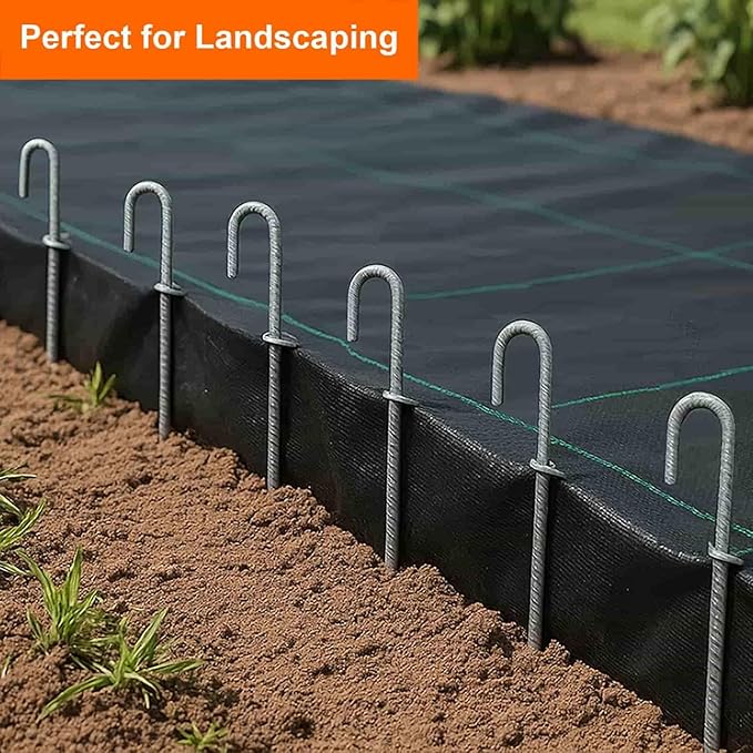 Heavy Duty Rebar Stakes 12-Pack 12-Inch - Hot-Dip Galvanized J-Hook Ground Anchors for High Winds, Trampoline, Fencing, Landscape Fabric - Forged Tip for Rocky & Hard Soil