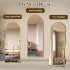 64"x21" Full Length Mirror with Stand, Shatterproof Arched Floor Mirror, Aluminum Alloy Thin Frame - Freestanding/Leaning/Wall Mount for Bedroom, Living Room & Entryway (Gold)