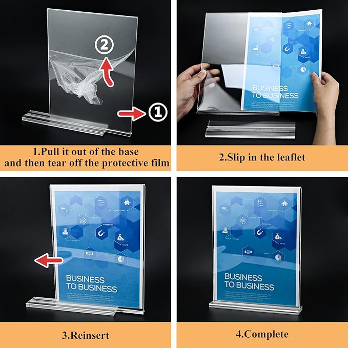 Arrobust Acrylic Sign Holder 8.5 x 11 Inches, 12 Pack Clear Display Table Top Signs Stand, Double Sided Vertical Flyer Holder ,Plastic Frames Paper Holder for Stores Home Office Menu Retail Show Fair