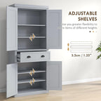 HOMCOM 72" Traditional Kitchen Pantry Cabinet, Freestanding Tall Storage Cabinet with 4 Doors, Drawer and 3 Adjustable Shelves for Dining Room, Gray