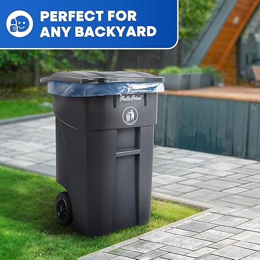 50 Gallon Trash Can, Gray Outdoor Garbage Can, Large Outside Trash Bin, Rolling Commercial Container, Outdoor Trash Can with Lid and Wheels for Back of House, Office, Warehouse, Garage