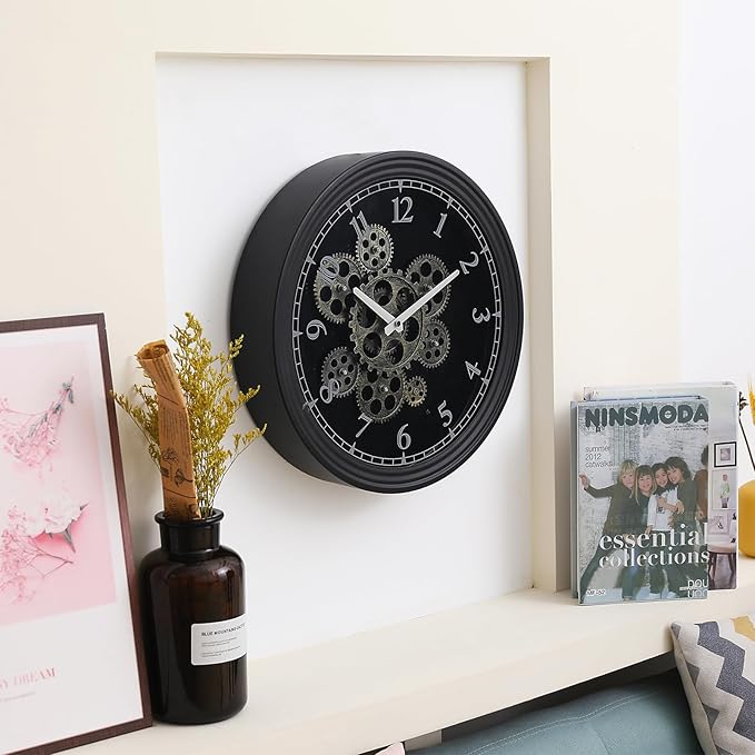 CLXEAST 15 Inch Real Moving Gear Wall Clock, Vintage Industrial Steampunk Metal Wall Clocks for Living Room Decor,Kitchen, Home Office,House Warming Gifts New Home