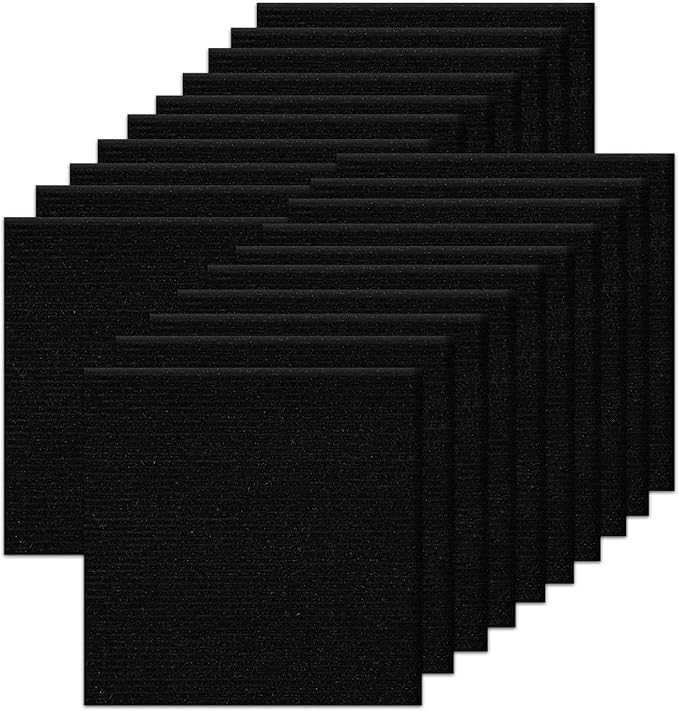 20Pcs Carpet Tiles Peel and Stick, Self Adhesive Carpet Floor Tile 12” x 12”, Black Soft Padded Flooring Sticker, Home Decor for Bedroom Living Room Office, 20 sq ft per Box