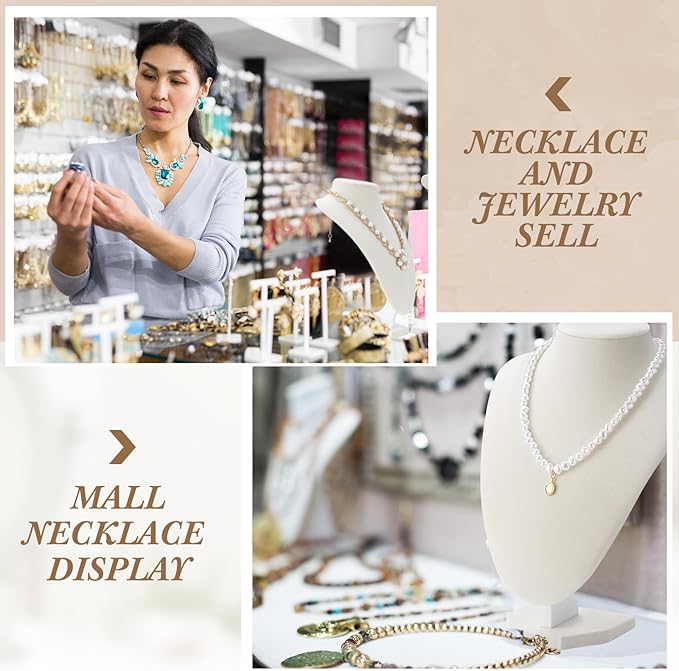 6 Pcs Necklace Display Stand Necklace Holder Jewelry Bust Display Stands for Selling Home Store Trade Shows Photography Props Retail(Beige,Velvet)