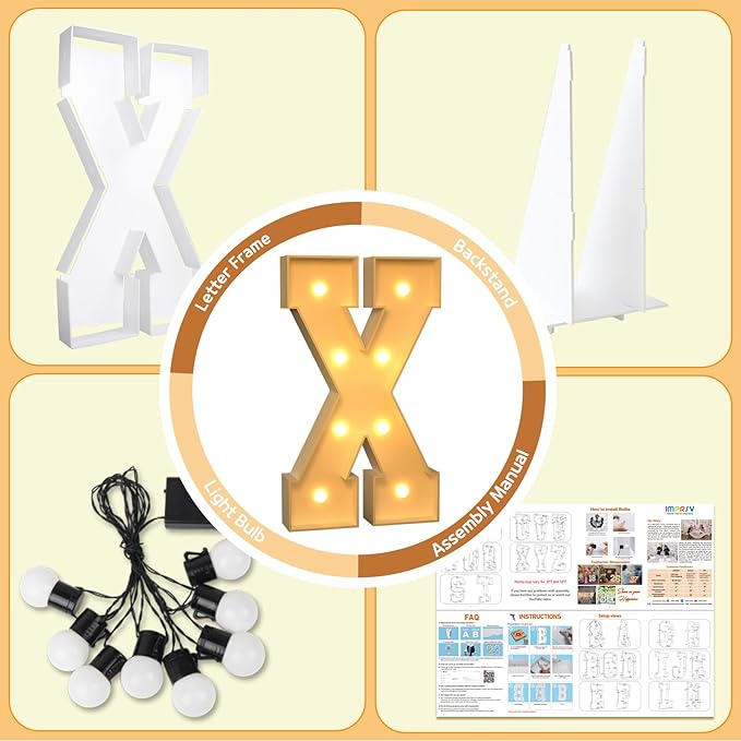 imprsv Marquee Light Up Letters, 3FT Marquee Letters for Birthday Baby Shower Wedding Decorations Light Up Letters for Engagement Party Decor, Large Marquee Letters for Party Decorations, Letter X