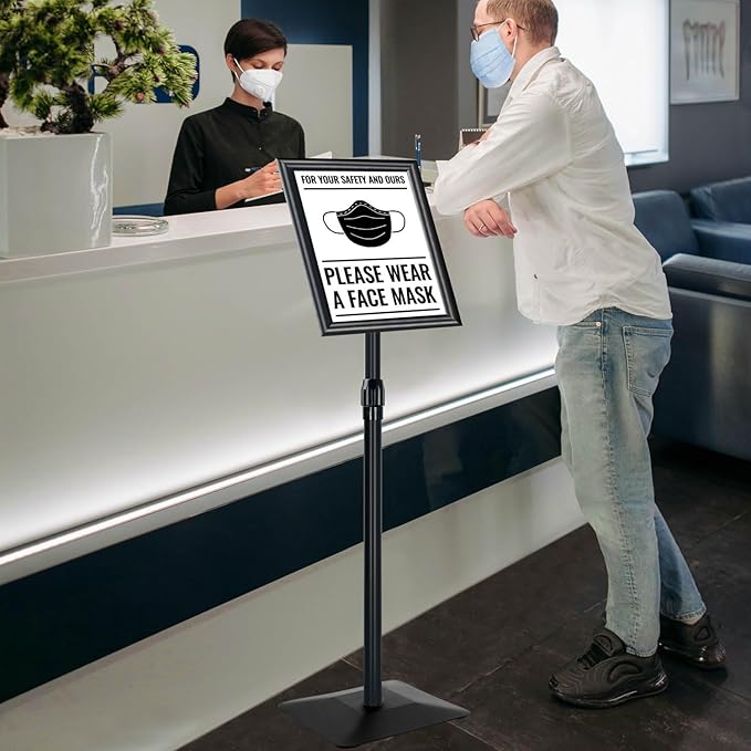 Adjustable Sign Stand for Display, with Upgraded Iron Base, Pedestal Floor Signage Stand Holder for Outdoor or Indoor Advertising (8.5 x 11, Black, 3Pack)
