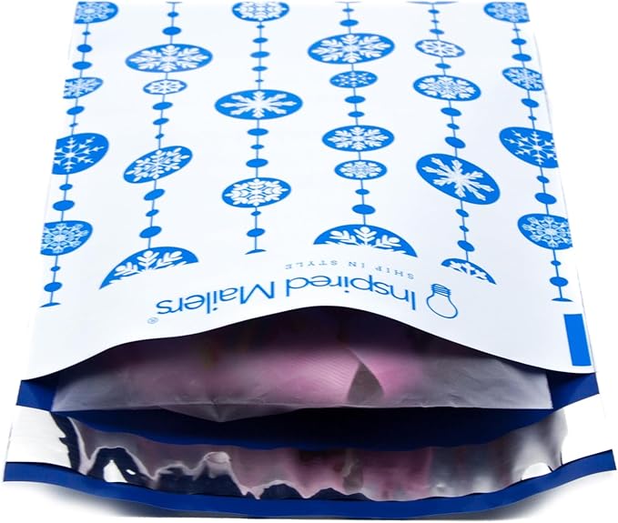 Inspired Mailers - Holiday Poly Mailers 6x9-100 Pack - Snowflake Baubles (Blue) - Small Shipping Bags 6x9 - Christmas Polymailers 6x9 - Small Package Bags