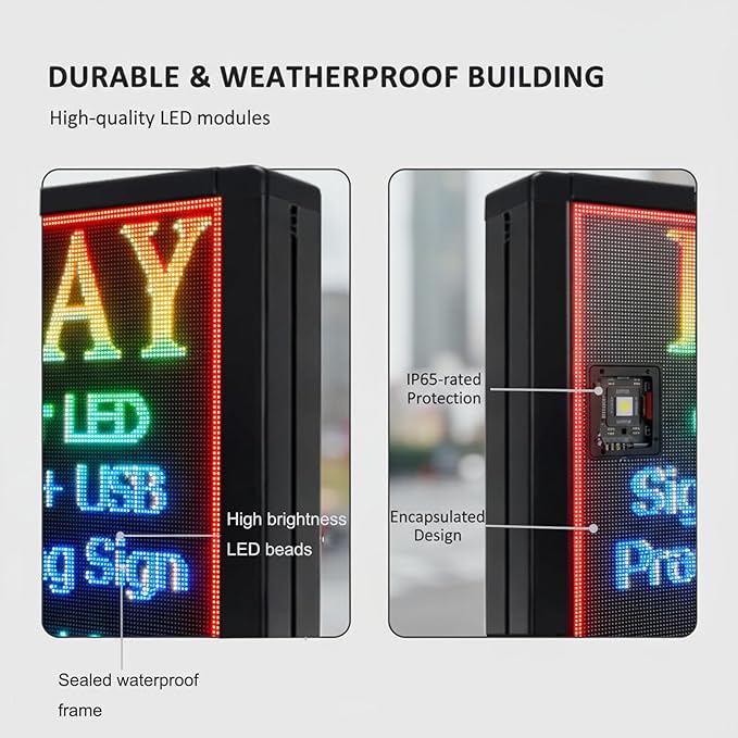 P5 Outdoor LED Sign 65"x34" Programmable Digital Board -High-Res Scrolling Display, USB and WiFi Control, Custom Images & Video for Business