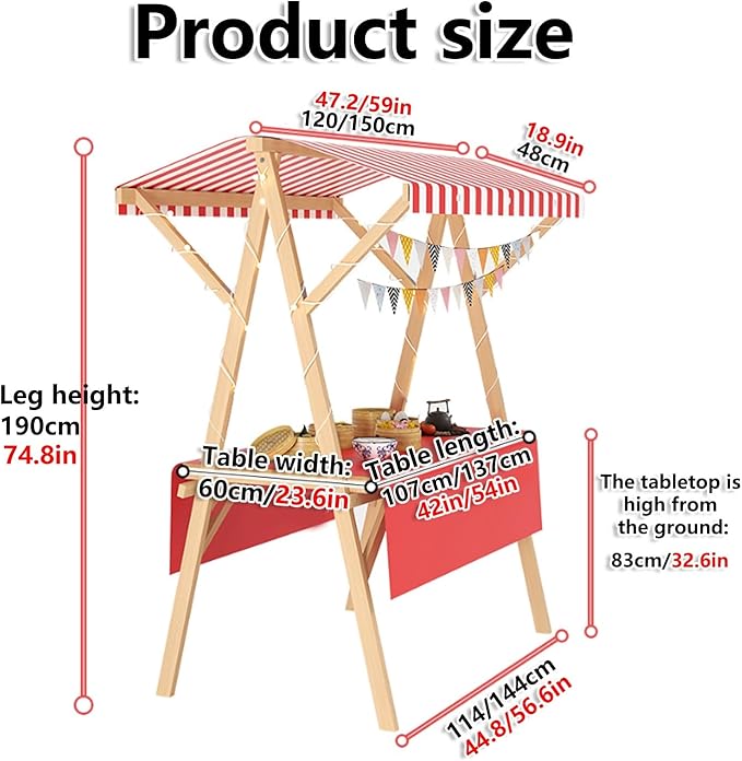 Collapsible Wooden Food Cart with Wheels, Heavy Duty Mobile Vendor Stand for Farmers Market, Snacks, Desserts and Street Kiosk(Yellow,120cm/47.2in)