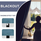 JIUZHEN Short Blackout Curtains for Small Window - Cafe Room Darkening Privacy Thermal Insulated Half Window Curtains Tiers for Bathroom,Kitchen, W 42 x L 30, Set of 2 Panels with Tiebacks, Stone Blue