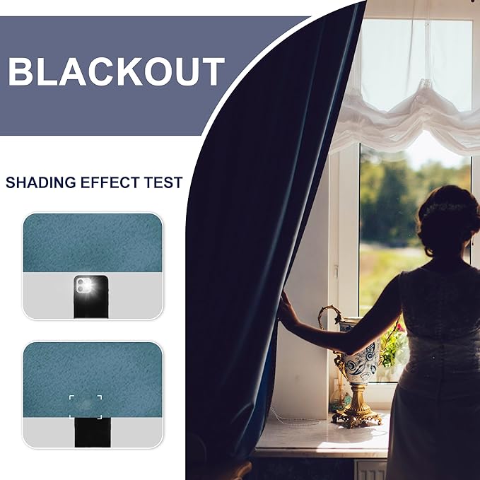 JIUZHEN Short Blackout Curtains for Small Window - Cafe Room Darkening Privacy Thermal Insulated Half Window Curtains Tiers for Bathroom,Kitchen, W 42 x L 30, Set of 2 Panels with Tiebacks, Stone Blue