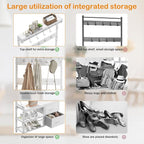 Lulive Hall Tree, 31.5” Entryway Bench with Coat Rack freestanding, 5 in 1 Intelligent Design Shoe Bench and Wall Rack 17 Hooks and Drawers (White)
