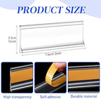 Yexiya 150 Pieces 3 x 1 Inch Label Holder Self Adhesive Clear Plastic Shelf Tag Sticking Price Label Holders with Paper Inserts Bulk for Supermarket School Library Bookshelves Mailbox Storage Bins