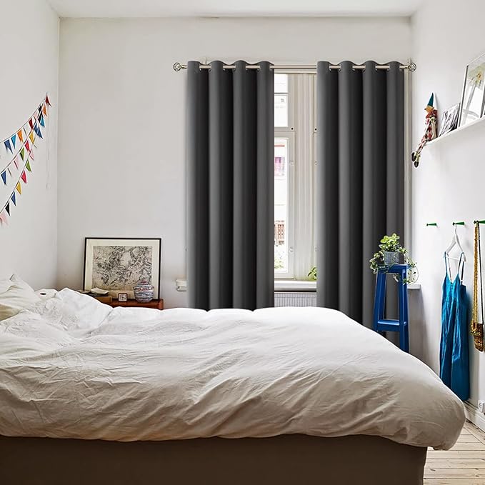 BGment Blackout Curtains for Bedroom - Grommet Thermal Insulated Room Darkening Curtains for Living Room, Set of 2 Panels, Each 46 x 72 Inch, Dark Grey