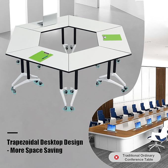 Conference Table Flip Top Mobile Training Table,White Folding Conference Room Tables,Modular Meeting Tables with Silent Wheels,Easy to Install,Modern Conference Meeting Tables for Office,Classroom (8)