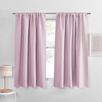PONY DANCE Room Darkening Curtains - Kitchen Solid Thermal Draperies Rod Pocket Short Panels Drapes for Bedroom Window Treatments, 52 W by 54-inches L, Light Pink, Set of 2