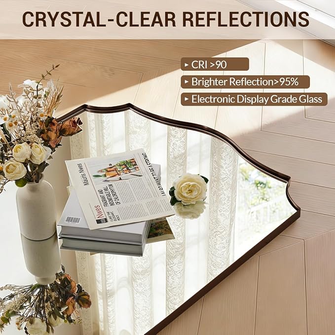 ANDY STAR Brushed Bronze Mirror, 24"x36" Bronze Rectangle Mirror, Bathroom Mirror with Anti-Rust Stainless Steel Metal Frame, Stunning Curved Design Ideal for Home Remodel