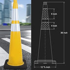 Fluorescent Orange/Green PVC Traffic Cones, Heavy Black Base Parking Lot Cone Structurally Stable Weatherproof Road Construction Safety Cones (4, Yellow, 36" Extra Large)