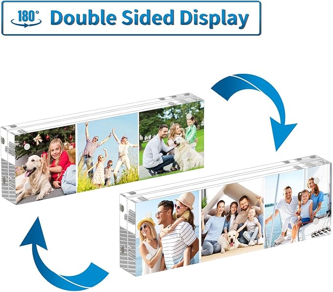 AITEE 2x6 Acrylic Picture Frames 3 Pack, 20% Thicker Block, Clear Picture Frames Freestanding Double Sided Magnetic Acrylic Lucite Frameless Transparent Square Frame Gift for Desktop Display