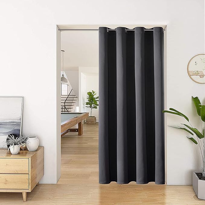 ChrisDowa Blackout Door Curtains for Doorway Privacy, Grommet Closet Curtains for Bedroom Closet Door, Thermal Insulated Temporary Doorway Cover Room Divider Drapes (1 Panel, Dark Grey, 52 x 80 Inch)