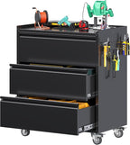 3 Drawers Rolling Tool Storage Cabinet with and Pegboard,35" H Metal Garage Storage Cabinet with Wheels for Garage, Home, Office,Assembly Required,Black
