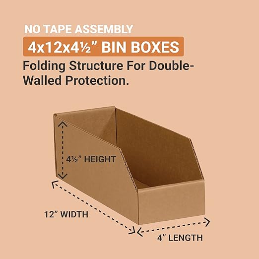AVIDITI Cardboard Storage Bins, Open Top Bin Box, , 50-Pack | Small for Inventory, Organization, Parts, Garage, Warehouse or Home Cubby, Oyster White