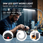 24W LED Magnetic Work Light, 2400 Lumen Flexible Gooseneck Work Light with Adjustable Magnetic Base, Industrial Light for Lathe CNC Milling Drillpress Sewing Machine (Heavy-Duty Magnetic)