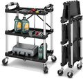 Auto Dynasty 3-Tier Folding Utility Cart with Wheels Lockable, 265LB Heavy Duty Collapsible Service Cart Foldable Rolling Carts for Home, Garage, Warehouses, Restaurants, Workshops