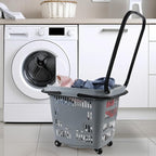 Ramddy 6-Pack 50 L Plastic Shopping Basket with Wheels and Handle, Grocery Shopping Basket, Grey