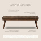 Poly & BARK 55" Tufted Leather Bed Bench for Bedroom End of Bed - Living Room Entry Way Bench - Pure Italian Leather Upholstery with a Solid Wood Frame - Ottoman Bench with Wooden Legs - Cocoa Brown
