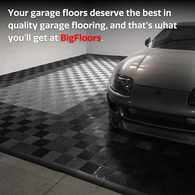 Big Floors RaceDeck Free-Flow Interlocking Garage Flooring Tiles, Non-Slip, Self-Draining, Heavy-Duty, High-Impact Copolymer, Easy Install (Black, 24 Pack of 12 x 12" Tiles)