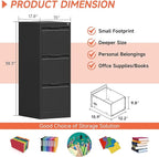 3 Drawer File Cabinet with Lock,Vertical Filing Cabinets for Home Office,Heavy Duty Metal File Cabinet for Hanging A4/Letter/Legal Size File,Vertical File Cabinet 15" W X 17.8" D X 38.3" H-Black