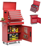 5-Drawer Tool Chest, Rolling Tool Storage Cabinet with Detachable Top Tool Box, Enhanced Packaging, Metal Tool Cart for Garage Workshop, Red
