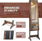 Giantex Jewelry Cabinet with Full-Length Mirror, Standing Jewelry Armoire Organizer with 64 Earring Slots, 20 Necklace Hooks, 72 Ring Slots, 4 Storage Shelves, 3 Angle Adjustable, Rustic Brown