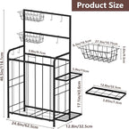 HEOMU Sports Equipment Organizer, Ball Organizer with Elastic Rope and Side Rack, Garage Ball Storage with 5 Hooks and 2 Baskets, Basketball Rack for Garage, Gym, Indoor or Outdoor, Black