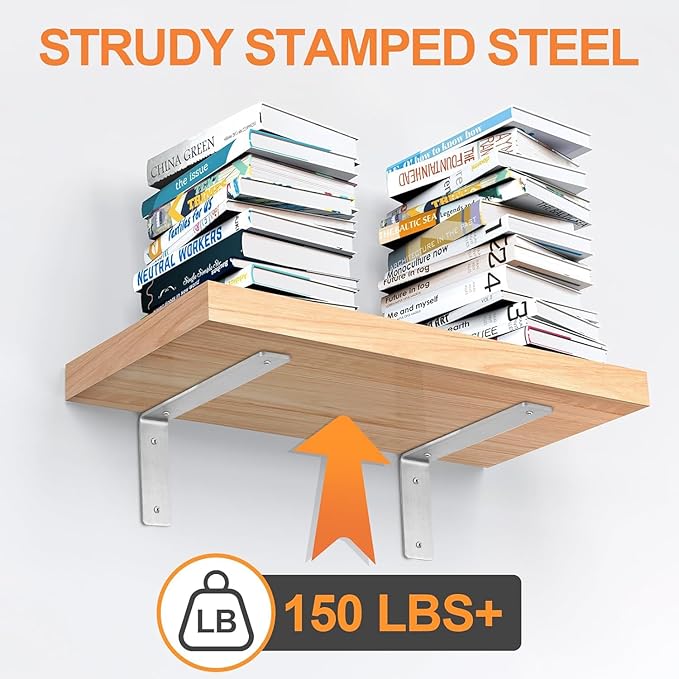 Floating Shelf Bracket Stainless Steel 6 Inch, 4 Pack Heavy Duty Shelf Brackets, Wall Shelf Bracket for DIY Decorative with Mounting Hardware