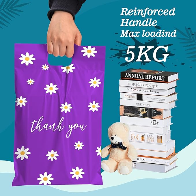 JinRuiKJ Poly Mailers with Handle 14.5x19 Inch 50 Pcs, Easy to Carry Packaging Bags for Small Business, Thank You Shipping Bags with Self Adhesive Strip, Tearproof and Waterproof