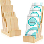 2 Pack Pine Wood Brochure Holder 4×6 Inch Literature Holder 4-Tier Countertop Trifold Flyer Display Stand Pamphlet Booklet Menu Postcard Greeting Card Organizer
