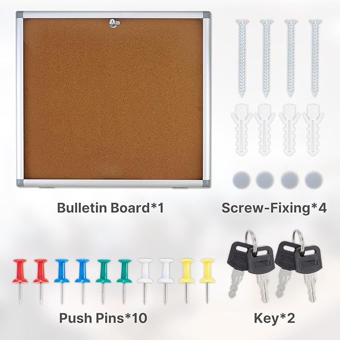 Enclosed Cork Bulletin Board Tamper-Proof Dispaly Case, Aluminium Frame, All-Weather Cork Noticeboard, Outdoor Enclosed Cork Board for School, Office, Restaurant, Hospital (28 X 26 Inches)
