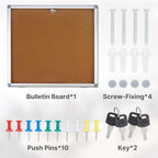 Enclosed Cork Bulletin Board Tamper-Proof Dispaly Case, Aluminium Frame, All-Weather Cork Noticeboard, Outdoor Enclosed Cork Board for School, Office, Restaurant, Hospital (28 X 26 Inches)