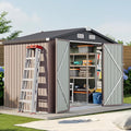 8x6 FT Outdoor Storage Shed with Base & Lockable Double Doors, Heavy-Duty Galvanized Steel Outdoor Metal Shed for Bike, Tool, Generator Storage in Backyard, Patio (8’x6’, Base)