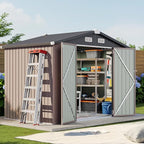 8x6 FT Outdoor Storage Shed with Base & Lockable Double Doors, Heavy-Duty Galvanized Steel Outdoor Metal Shed for Bike, Tool, Generator Storage in Backyard, Patio (8’x6’, Base)
